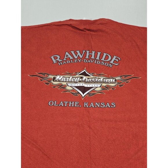 Harley Davidson Mens T-Shirt Lrg. Y2k RawHide Olathe KS. Burgundy. - Picture 4 of 8
